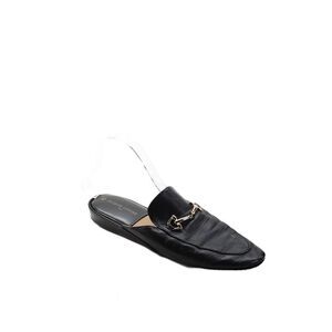 Jacques Levine Womens Leather Slide On Gold Tone Loafer Mule Flats Black Size 10